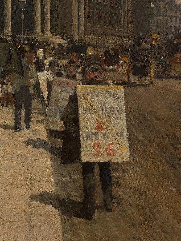 Giuseppe De Nittis - La Galleria Nazionale e la Chiesa di San Martino (Londra), Musée des Beaux, Arts de la ville de Paris, dettaglio 1